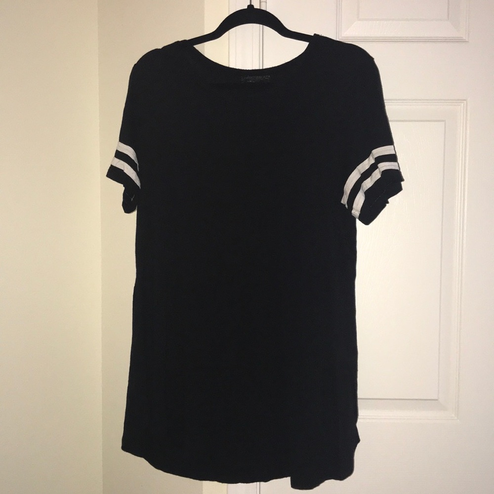 Black t shirt with white striped short sleeves